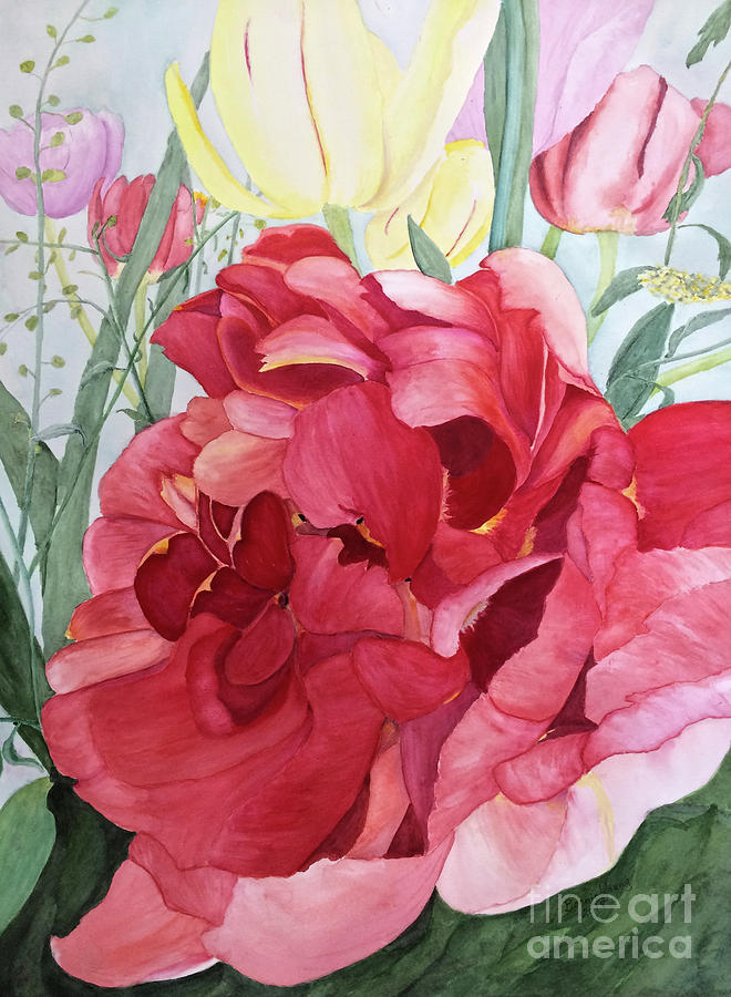 Double Tulip Painting by Bonnie Young