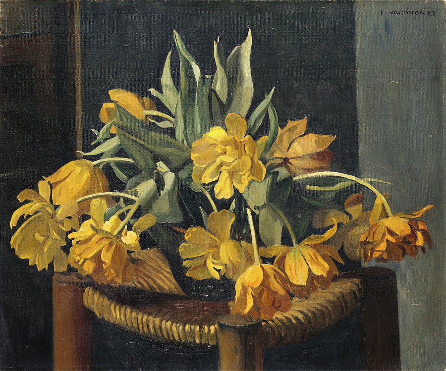 Spring Painting - Double Yellow Tulips On A Wicker Chair by Felix Vallotton