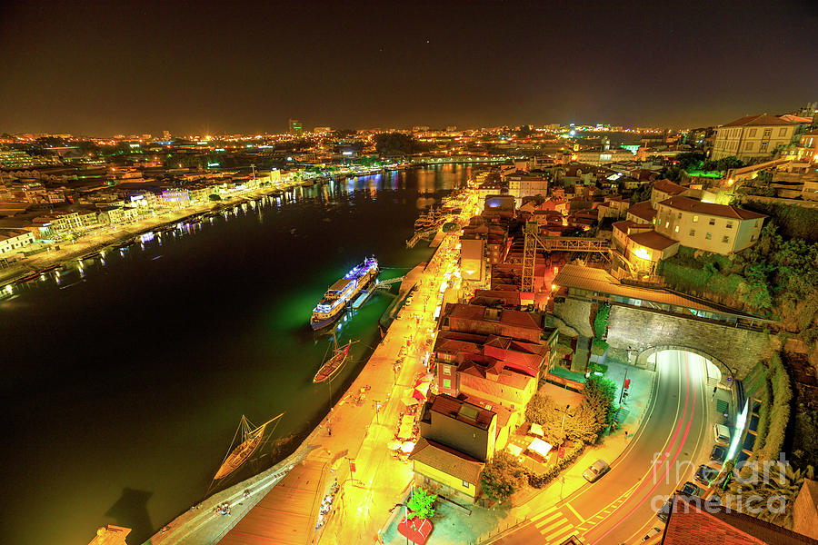 Douro River skyline night Photograph by Benny Marty
