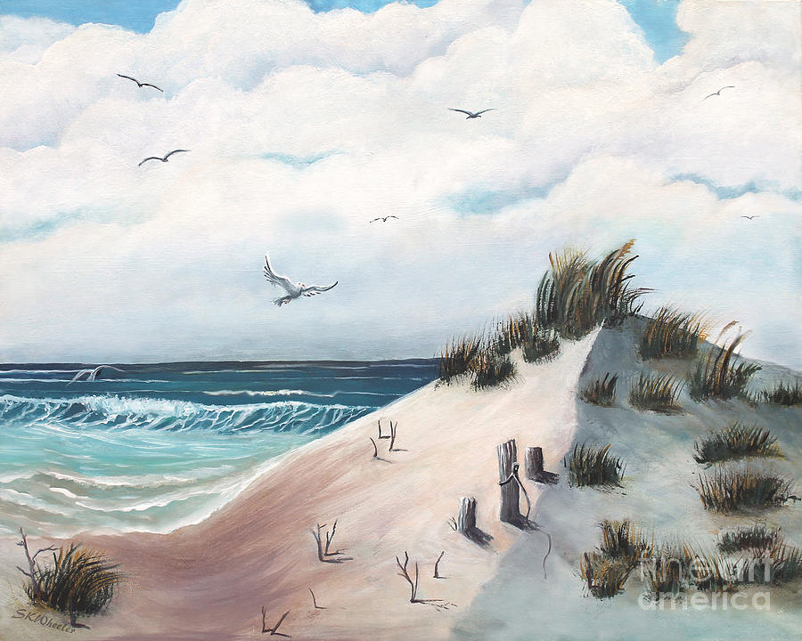 Dove Painting - Dove Lands on Dunes by Sabrina K Wheeler