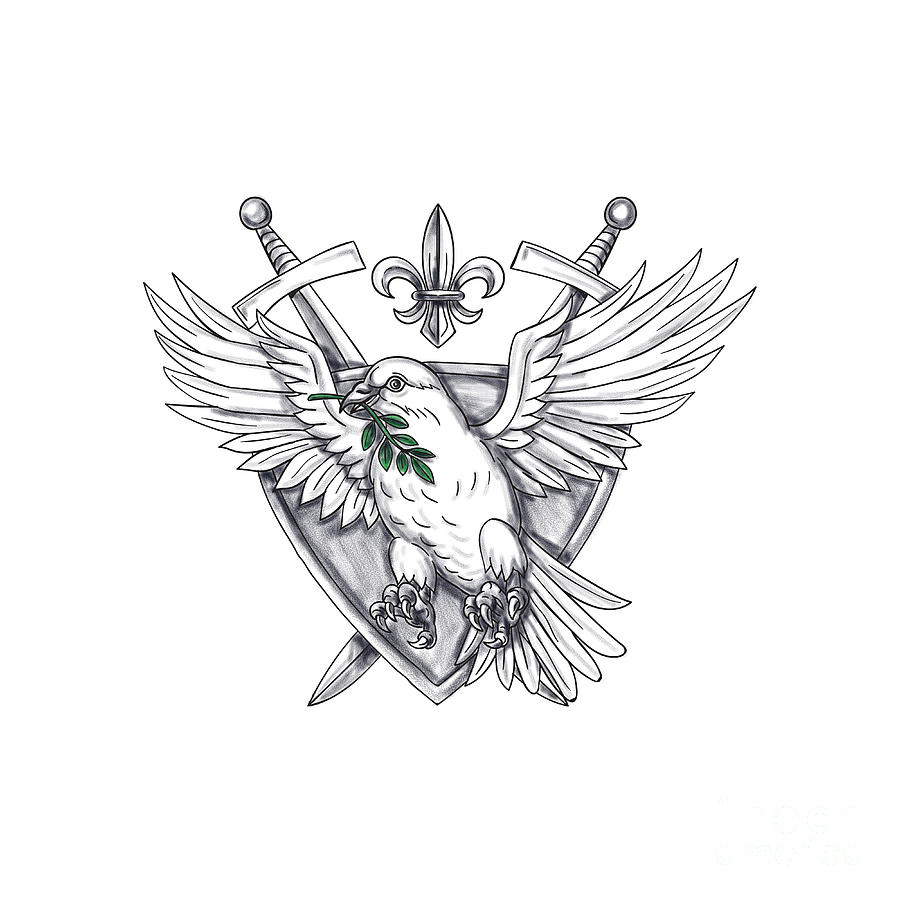 Tattoo Digital Art - Dove Olive Leaf Sword Crest Tattoo by Aloysius Patrimonio