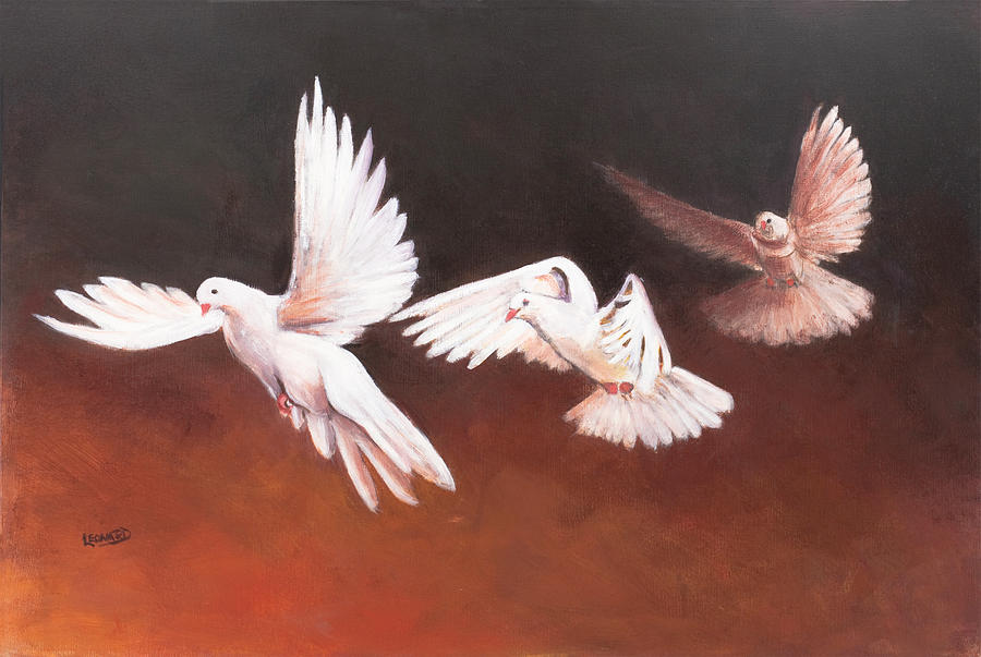 Dove Painting - Doves Decending by Leonard R Wilkinson