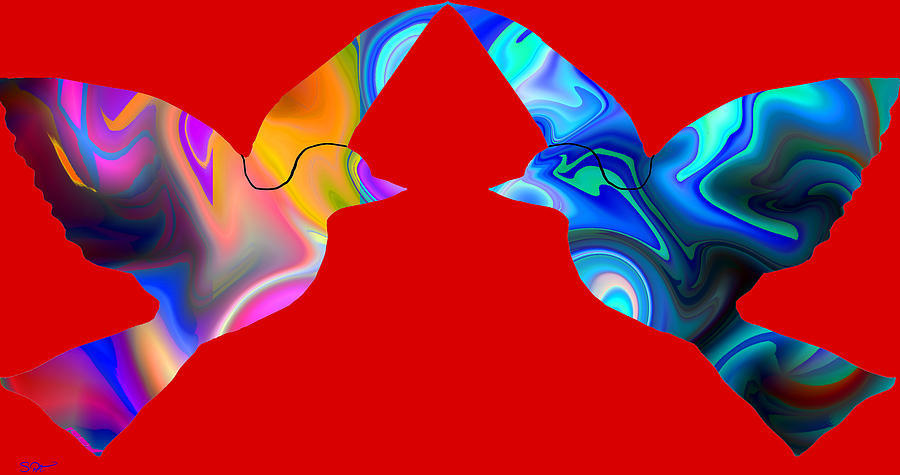 Abstract Digital Art - Doves in Love with Colors Series 1 by Abstract Angel Artist Stephen K