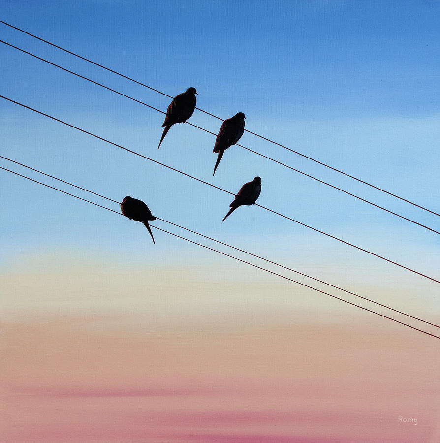 Bird Painting - Doves by Romy Muirhead