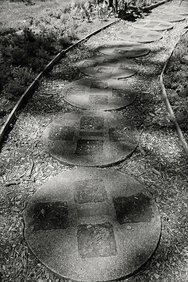 Dow Gardens Paving Stone Path 2 BW Photograph by Mary Bedy