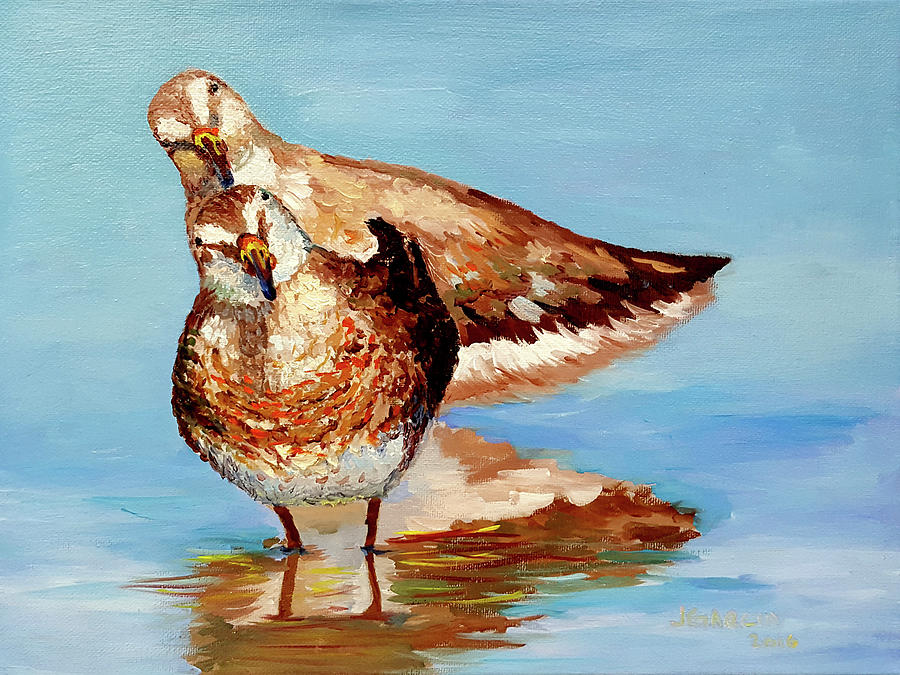 Dowitcher Birds Painting by Janet Garcia