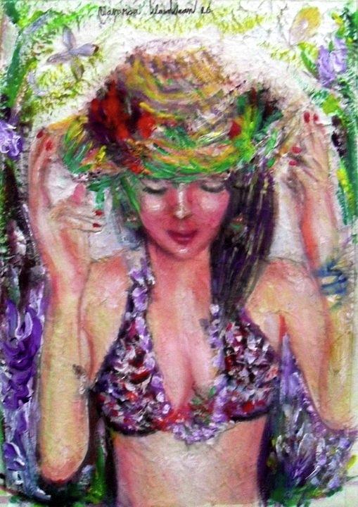 Down Eyes Gypsy Girl Painting by Wanvisa Klawklean