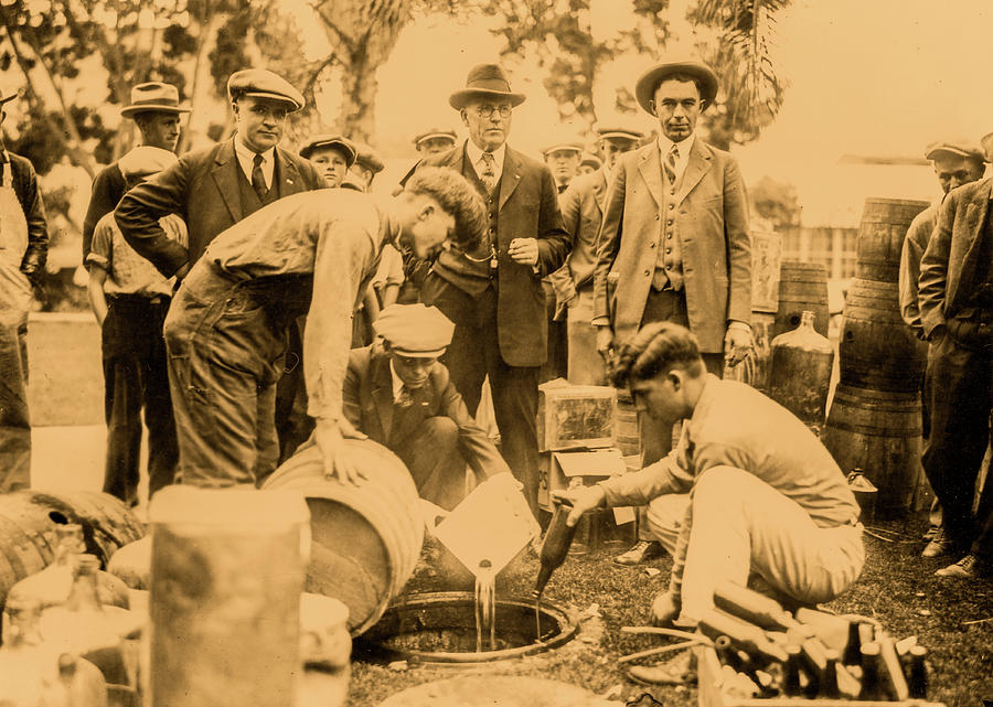 Bootleggers Photograph - Down the Drain - Prohibition in Sepia by Bill Cannon