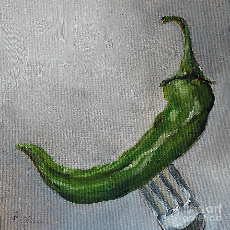 Fork Painting - Down the Hatch Green Chile Pepper by Kristine Kainer