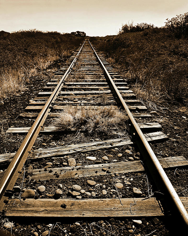 Black And White Photograph - Down The Rails, Sepia by Don Schimmel