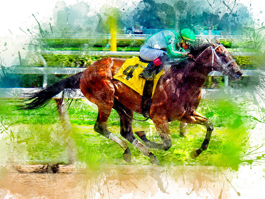 Horse Digital Art - Down The Stretch Horse Racing by Aaron Englert