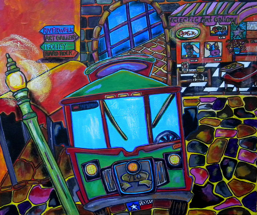 Down Town Trolley Painting by Patti Schermerhorn