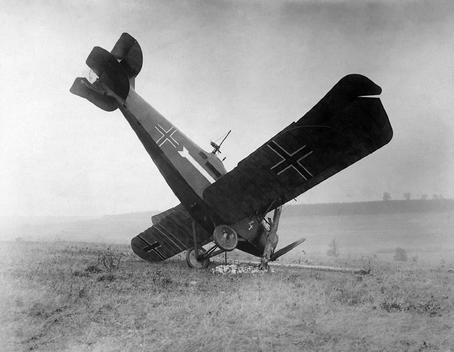 Airplane Photograph - Downed German Fighter Plane - World War One - 1918 by War Is Hell Store