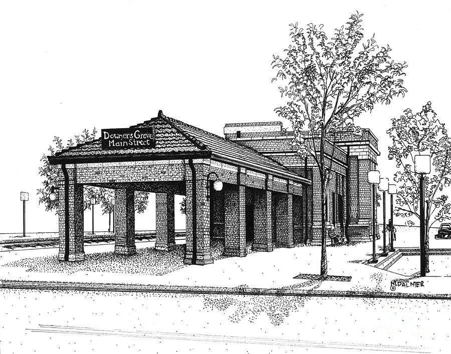 Downers Grove Main Street Train Station Drawing by Mary Palmer