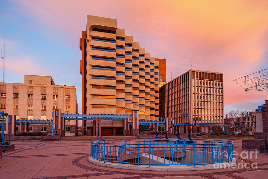 Downtown Albuquerque Harry E. Kinney Civic Plaza and Bernalillo County Clerk Office - New Mexico Photograph by Silvio Ligutti