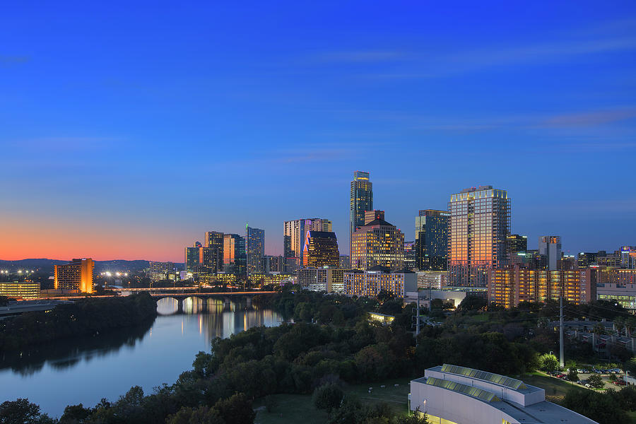 Downtown Austin Skyline at Dusk 2 Photograph by Rob Greebon