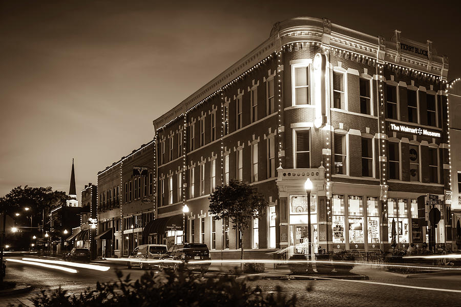 Downtown Bentonville Evening Skyline - Vintage Sepia Photograph