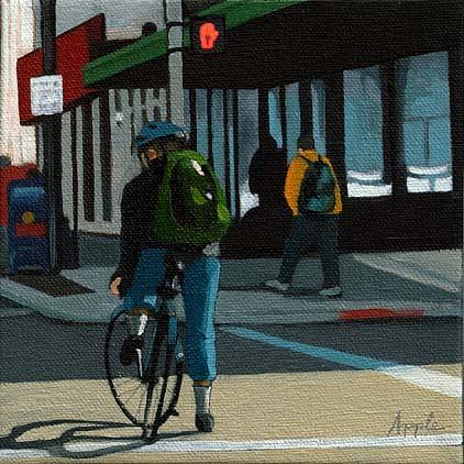 Downtown Biking Painting by Linda Apple