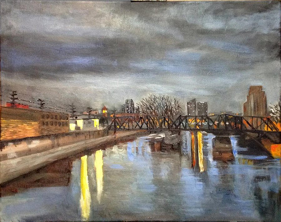 Bridge Painting - Downtown Bridge by Mary Marin