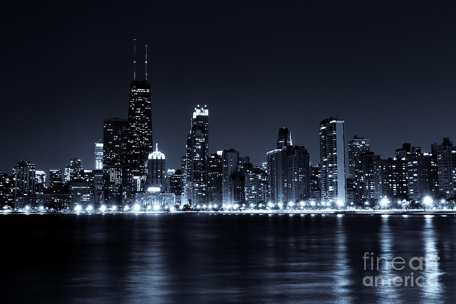 blue city skyline at night