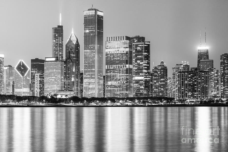 Downtown Chicago Skyline Black and White Photo Photograph by Paul Velgos
