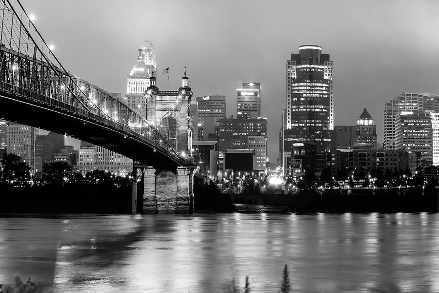 Downtown Cincinnati City Skyline - Black and White Photograph by Gregory Ballos