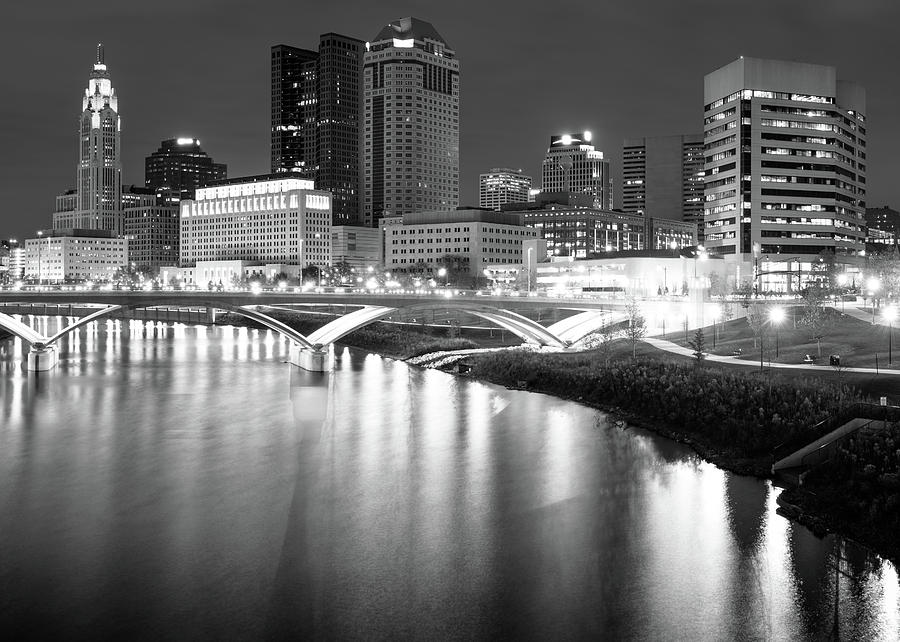 Columbus Photograph - Downtown Columbus Ohio Capitol City Skyline - Black and White by Gregory Ballos
