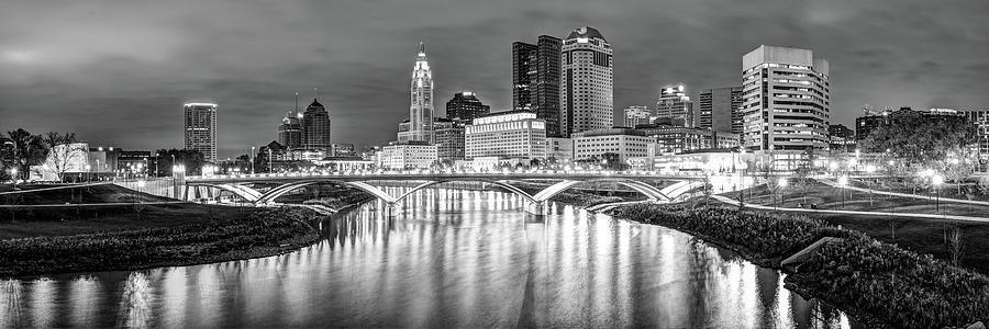 Downtown Columbus Ohio Skyline Panorama at Night - Black and White ...