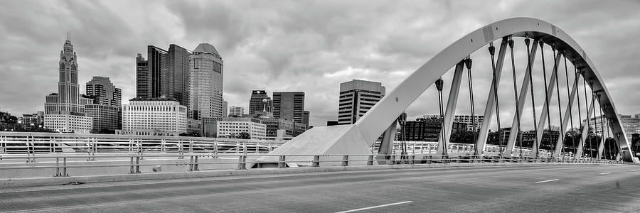 Downtown Columbus Skyline Panorama - Black and White Photograph by Gregory Ballos