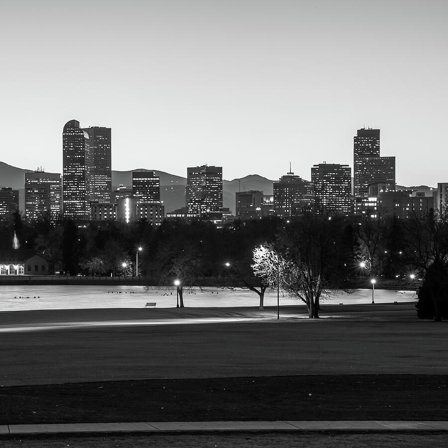 Denver Skyline Photograph - Downtown Denver Colorado Skyline Black and White 1x1  by Gregory Ballos