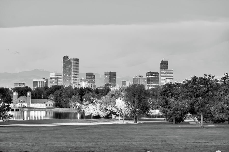 Downtown Denver Skyline - Black and White Photograph by Gregory Ballos