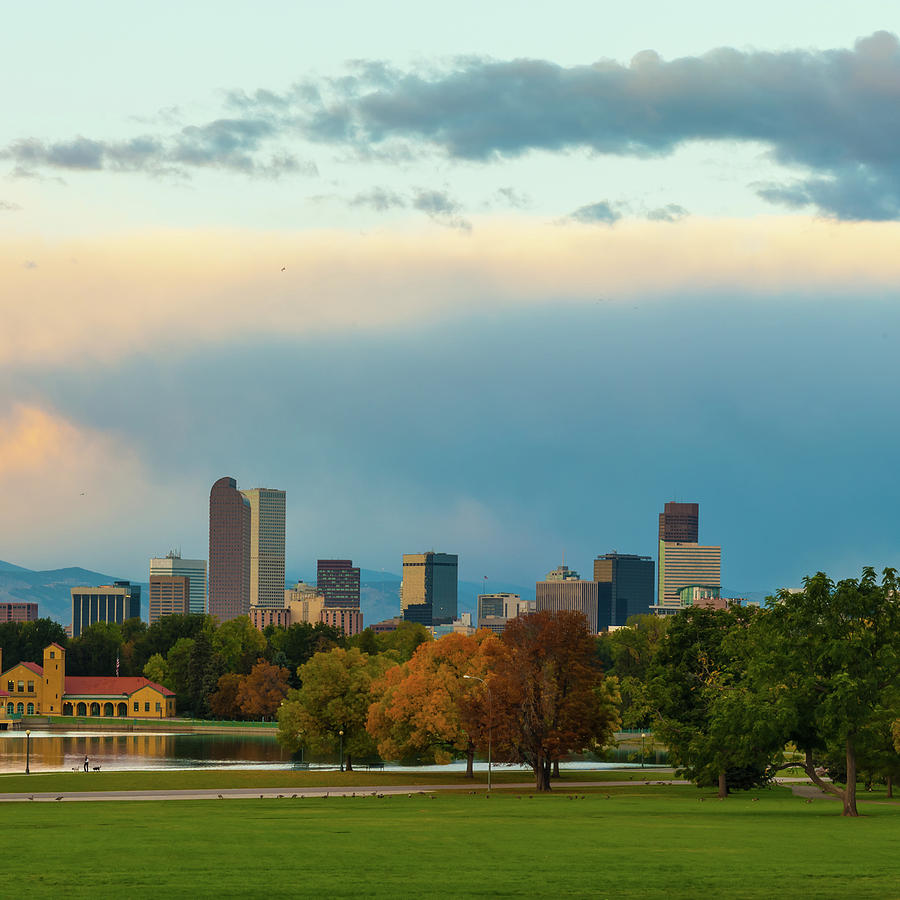 Denver Skyline Photograph - Downtown Denver Skyline Under Clouds 1x1 by Gregory Ballos