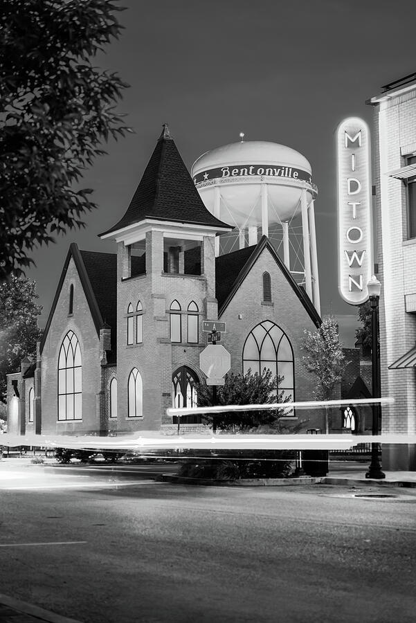 Black And White Photograph - Downtown Driving - Bentonville Arkansas Black and White by Gregory Ballos