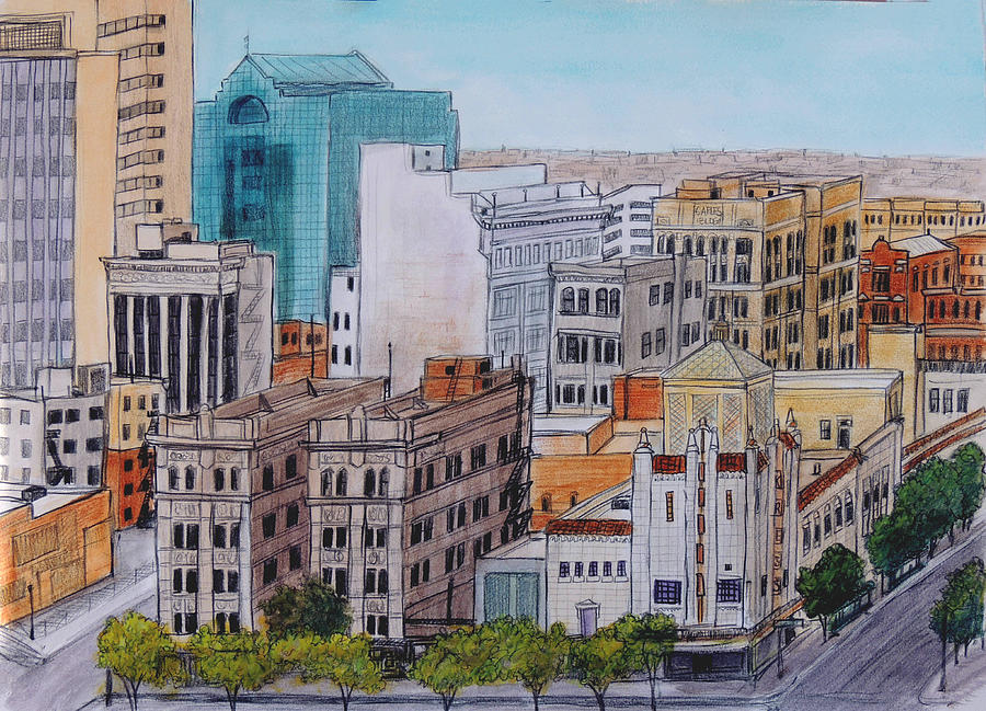 Downtown from Above Drawing by Candy Mayer