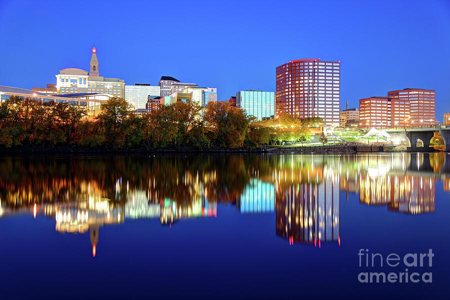 Downtown Hartford Skyline along the banks of the Connecticut River ...