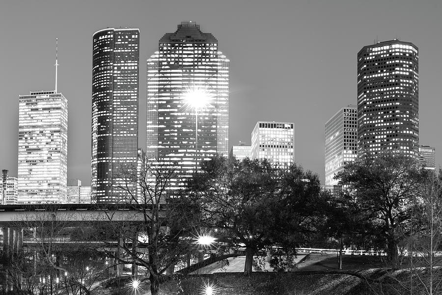 Downtown Houston City Skyline - Black and White Photograph by Gregory Ballos