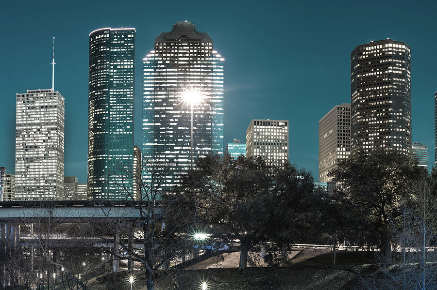 Houston Skyline Photograph - Downtown Houston City Skyline - Midnight Blues by Gregory Ballos