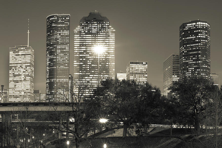 Houston Texans Photograph - Downtown Houston City Skyline - Sepia by Gregory Ballos