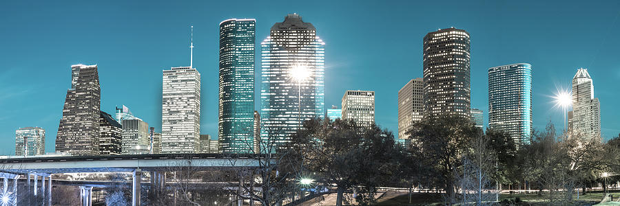 Downtown Houston Panoramic Skyline - Beautiful Blues Photograph