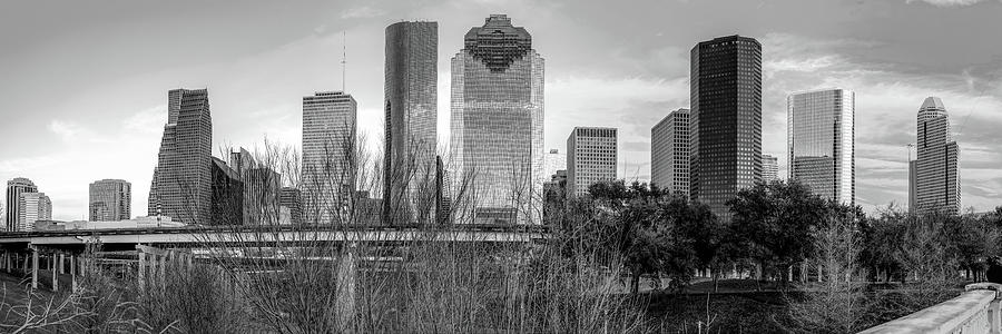 Downtown Houston Skyline Panorama in Black and White Photograph by Gregory Ballos