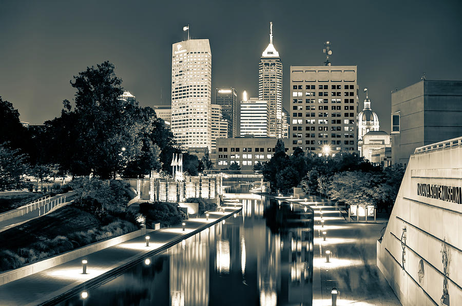 Architecture Photograph - Downtown Indianapolis Indiana Skyline in Sepia by Gregory Ballos