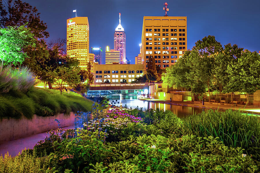 Indianapolis Skyline Photograph - Downtown Indianapolis Skyline at Night by Gregory Ballos