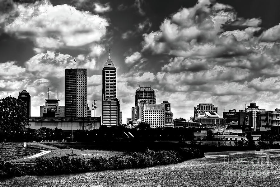 Downtown Indianapolis Skyline Black and White Photograph by David Haskett II