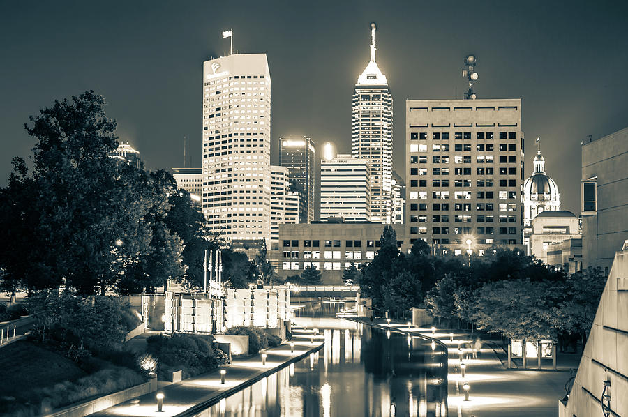 Black And White Photograph - Downtown Indianapolis Skyline by Gregory Ballos