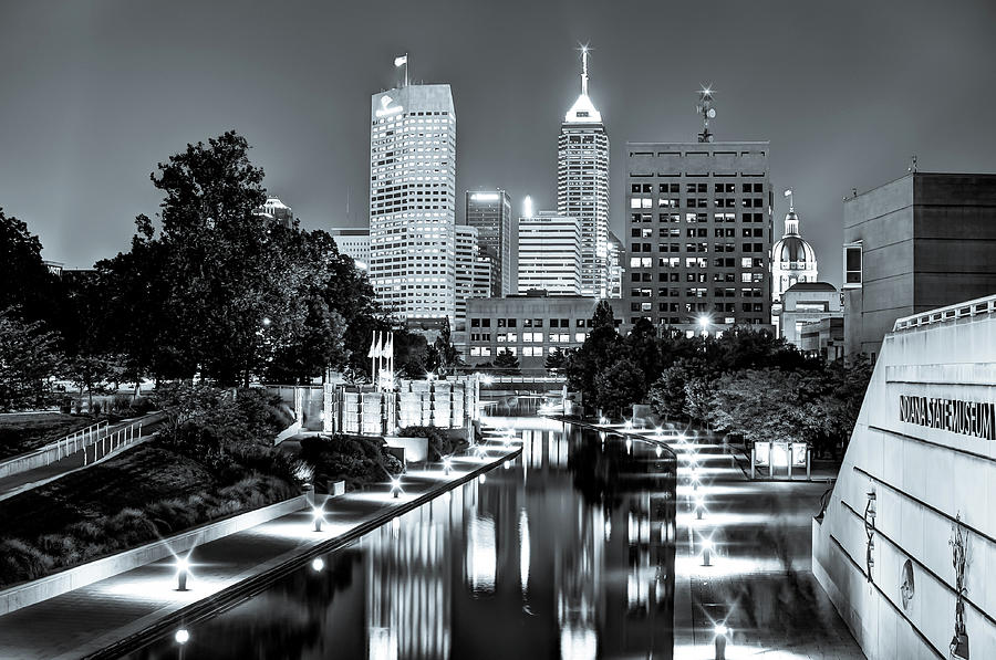 Indianapolis Skyline Photograph - Downtown Indianapolis Skyline - Black and White by Gregory Ballos
