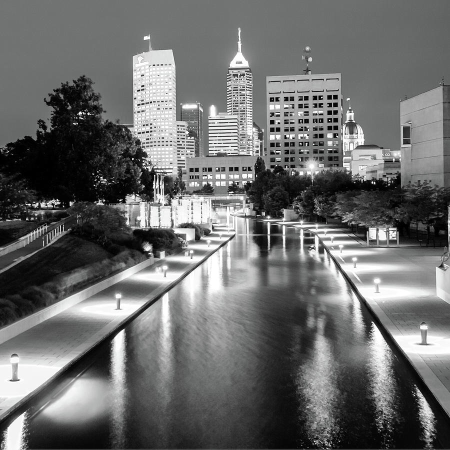 Downtown Indy Skyline - Indianapolis Indiana Black-White 1x1 Photograph by Gregory Ballos