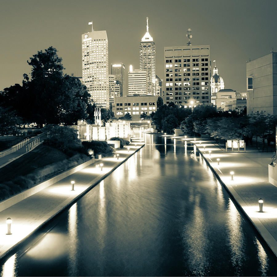 Indianapolis Photograph - Downtown Indy Skyline - Indianapolis Indiana Sepia 1x1 by Gregory Ballos