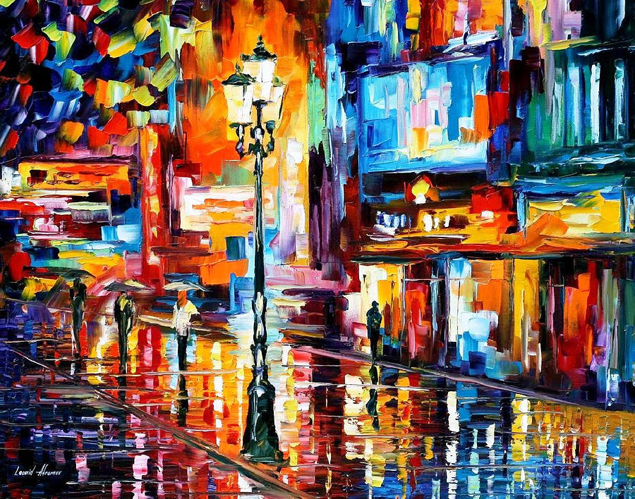 Downtown Lights - Palette Knife Oil Painting On Canvas By Leonid ...