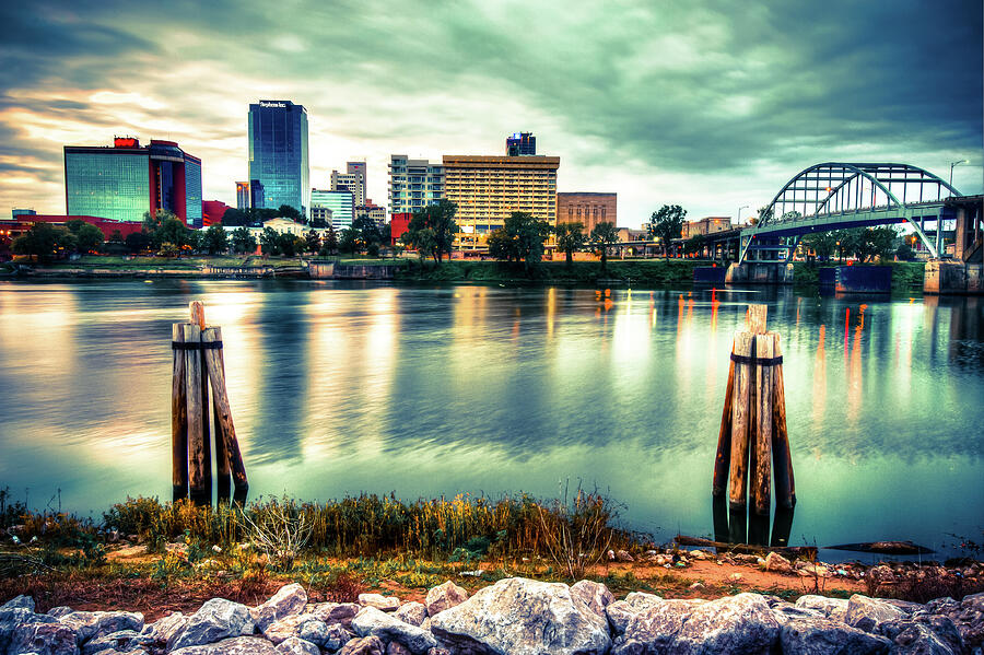 Downtown Little Rock Arkansas Skyline on the Water - Vignette Edges Photograph by Gregory Ballos