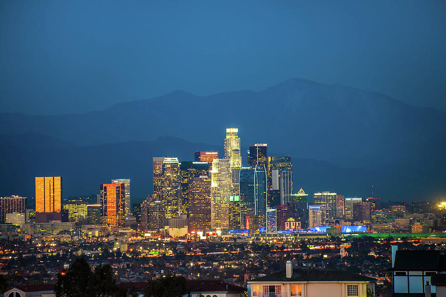 City Of Angels Photograph - Downtown Los Angeles Skyline at Night by Gregory Ballos